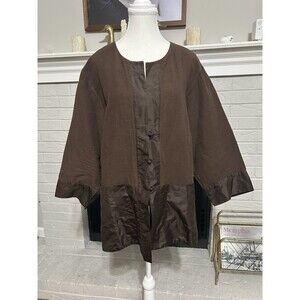 Hard To Find Eileen Fisher 2xl Brown Silk Blend Knit Jacket Cardigan Asian Style